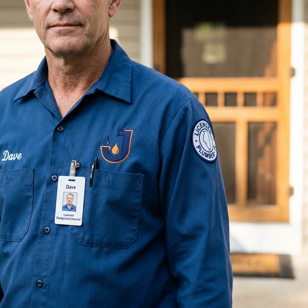 Licensed plumber showing ID badge in Williamstown, NJ