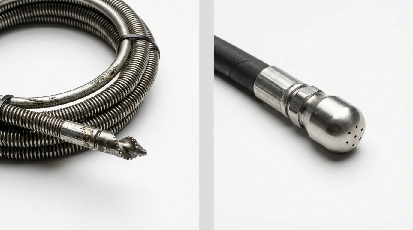 Drain snake cable and hydro jetting nozzle used for drain cleaning in Williamstown, NJ