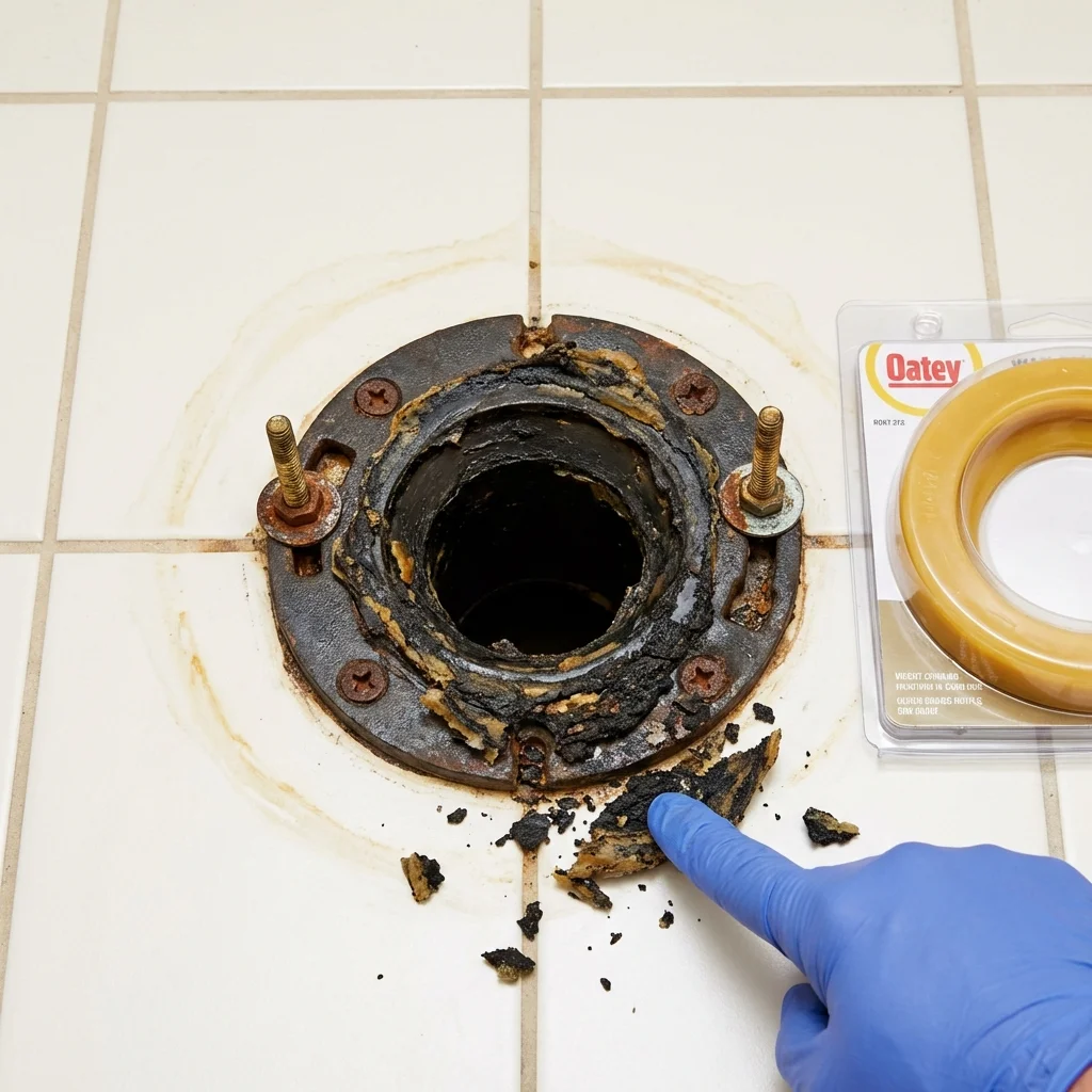 Failed wax ring showing water seepage at the base of a toilet in a Williamstown, NJ home