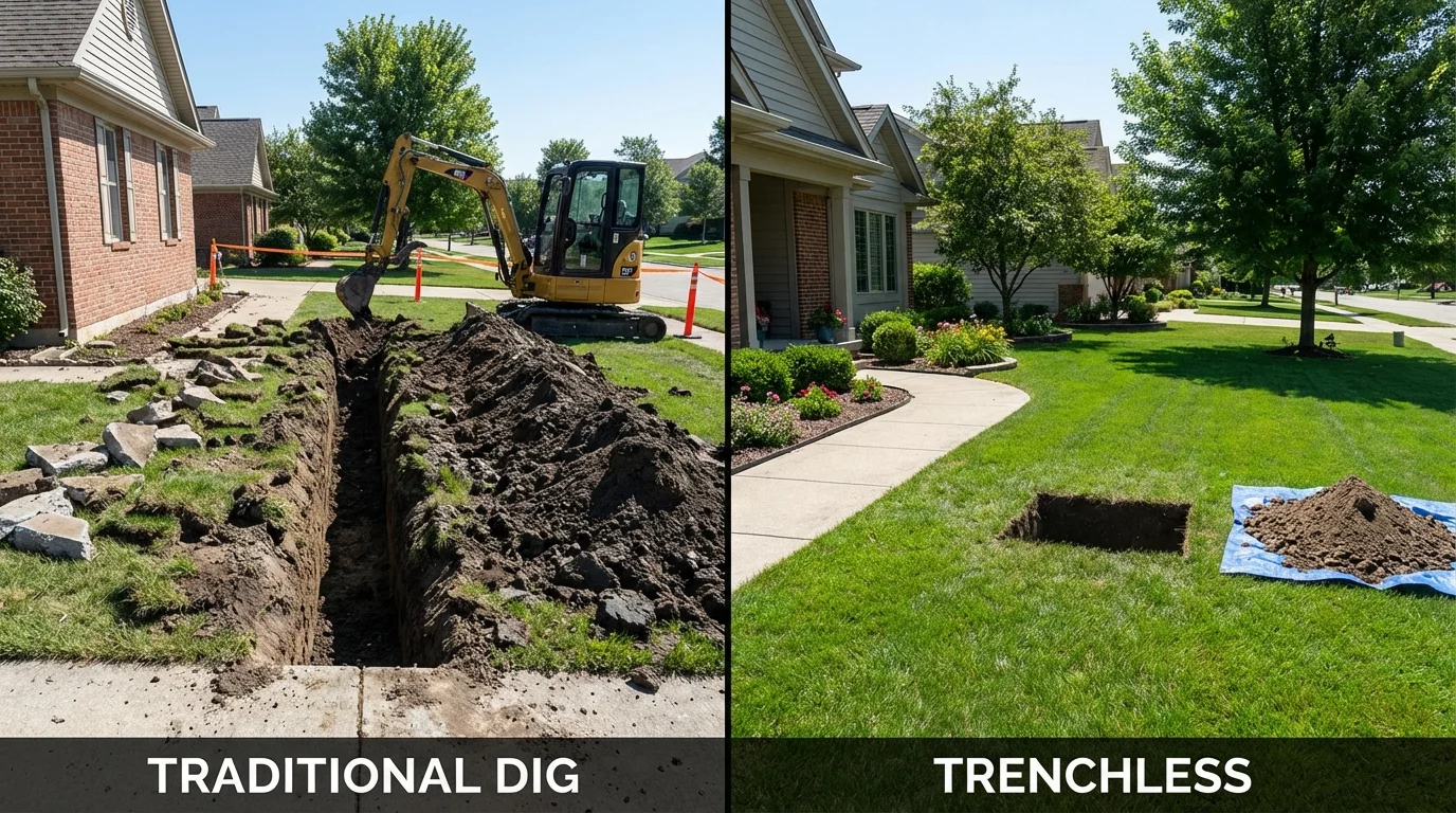 Trenchless sewer repair with minimal yard damage versus traditional excavation in Williamstown, NJ